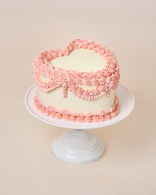 Pink & White Vintage Heart Cake